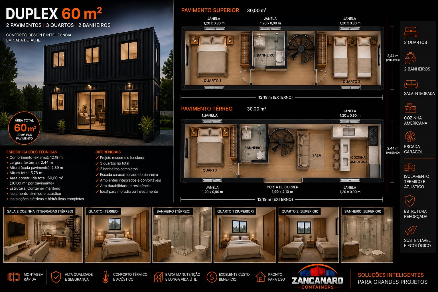 Duplex 60m² · 3 Quartos